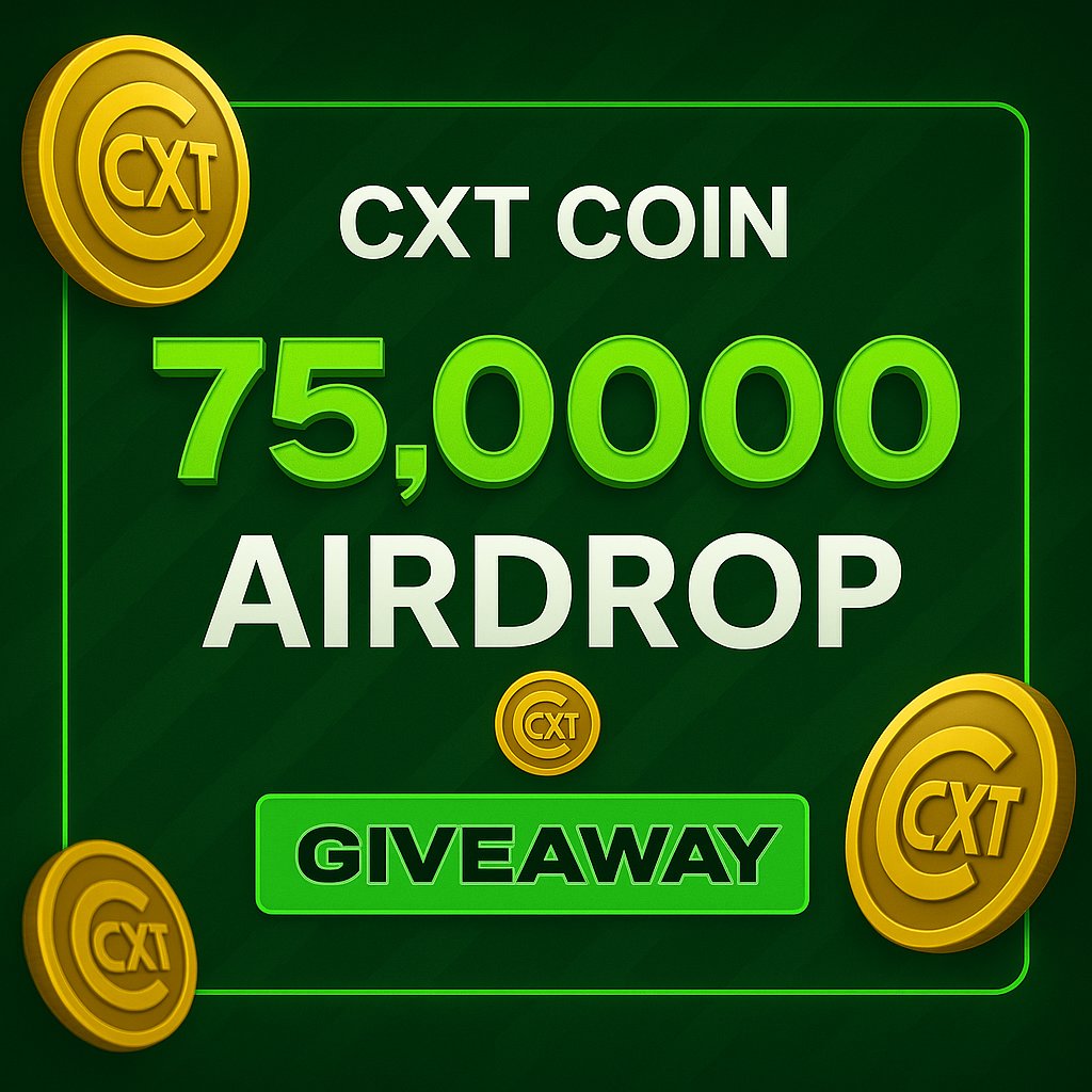 CXTOfficialHub's tweet image. Claim 75,0000 - $CXT airdrop for first 2500 🔥 

$CXT will list soon on UniSwap 

✅ Follow 
@CXTOfficialHub

✅ RT + Like
✅ Comments $BSC address

Distribution start in 24 hours ⏳
