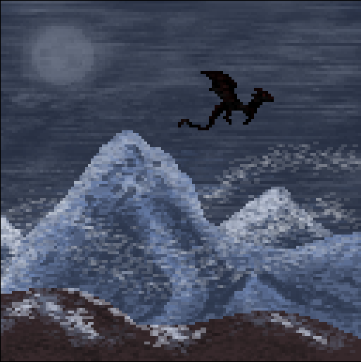 Zappydos2's tweet image. daily sketch, lots of renditions

still a WIP! 

some kind of misty mountain + dragon! (meant to be smaug when I started but shifted) 

#pixelart #daily_pixelart #pixel_dailies #dragon #mountain #practice #landscape #themoon #ドット絵