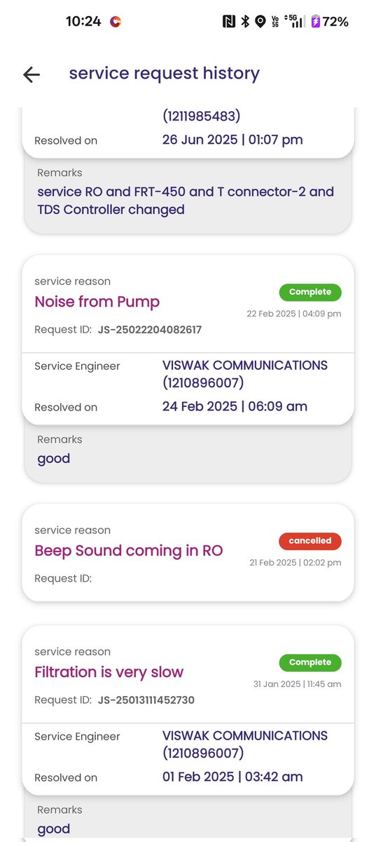 sgmorisetti's tweet photo. @LivpureSmart  @Livpure_India  been almost 3 days since I raised a service request. Still no one turned up. The issue with RO is happening every 15-20 days. Requested to change the RO to new one still no update Posting the srvc htry risd within the last 6 mnts still the same https://t.co/BphdrV7IDp