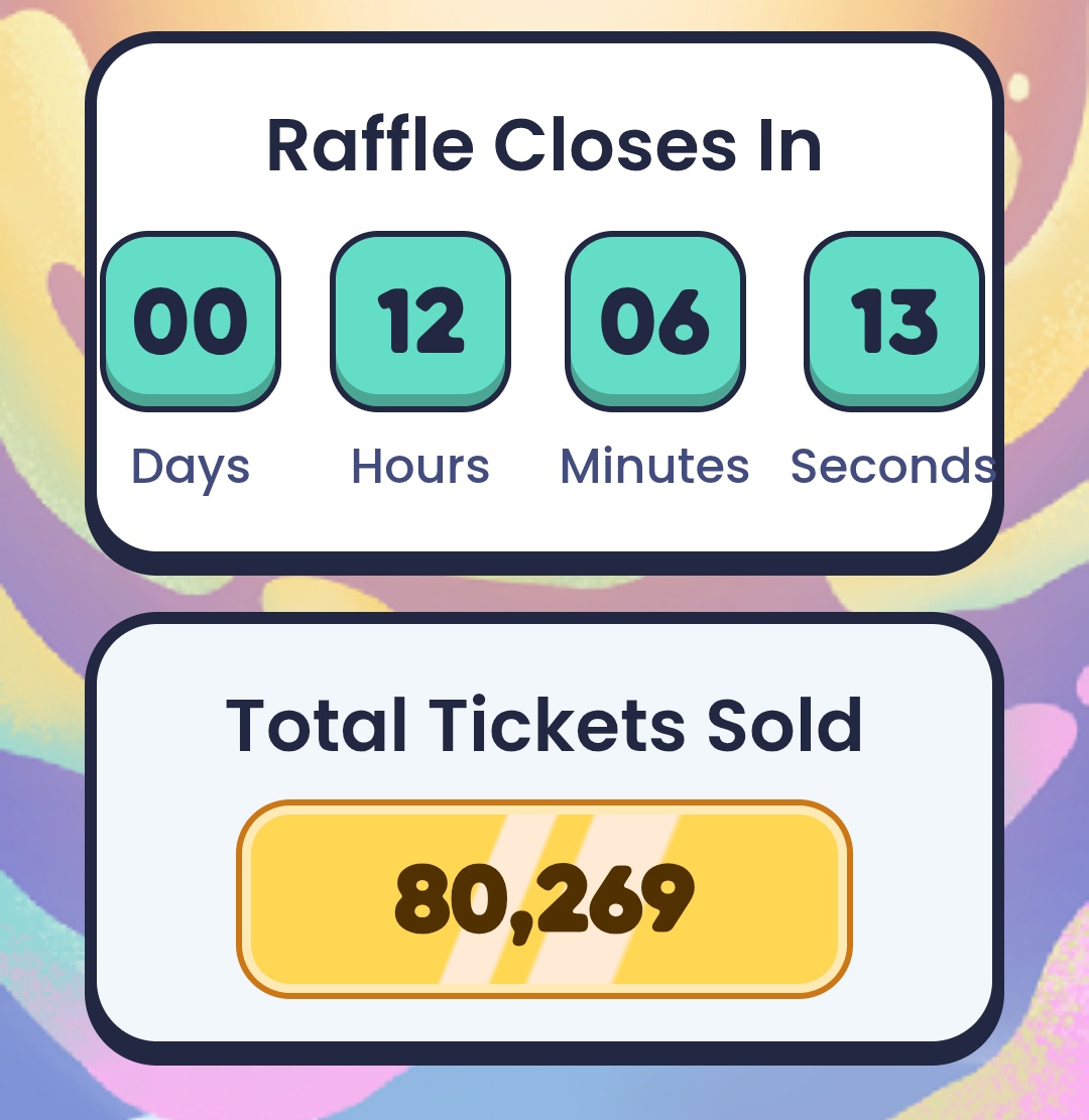 Looooooook at the shiny 80269 tickets sold... Only 7777 pack of booster to grab..
Which means one ticket is less than 10% chance (9.688%)....
Ahhhhh.... Why!!!!
Whyyyy!!!
But all will be reveal soon... 12 hours to go!