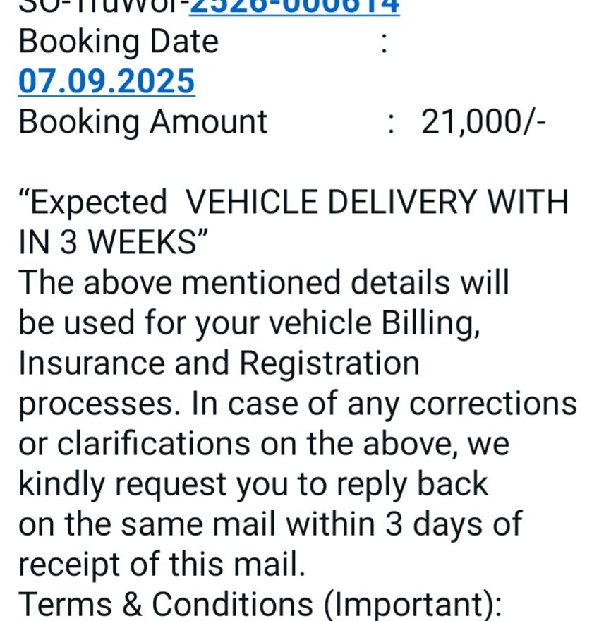 KarthikeyanK144's tweet photo. @shrutz11 @TataMotors @tata_cars Even booking confirmation  mentioned delivery expected within 3weeks. Before posting here I had raised a ticket via customer care. 3 different managers spoke but there was no clear information when vehicle will get allotted. Guess no proper communication between TML and dealer. https://t.co/Q21TDkYLZA