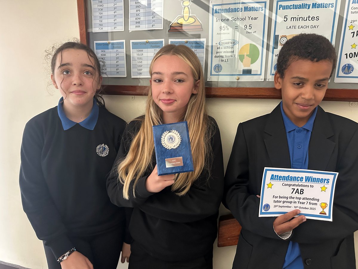 Congratulations to 7AB, 8AH, 9KN, 10MM and 11YC who are the top attending tutor groups in each year group for the last two weeks. They were all presented with their certificates and brand new attendance plaques this morning.
#attendancematters #winners