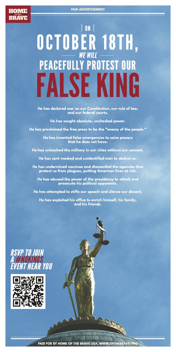 wtpBLUE's tweet image. #NOKINGS #NoKingsOct18 #wtpBLUE NOSOTROS, EL PUEBLO
Es hora de tomar una posición. El 18 de octubre, manifestantes de todo el país participarán en manifestaciones pacíficas contra Trump y el Partido Republicano y sus ataques a nuestra paz y nuestros derechos.
El Presidente de…