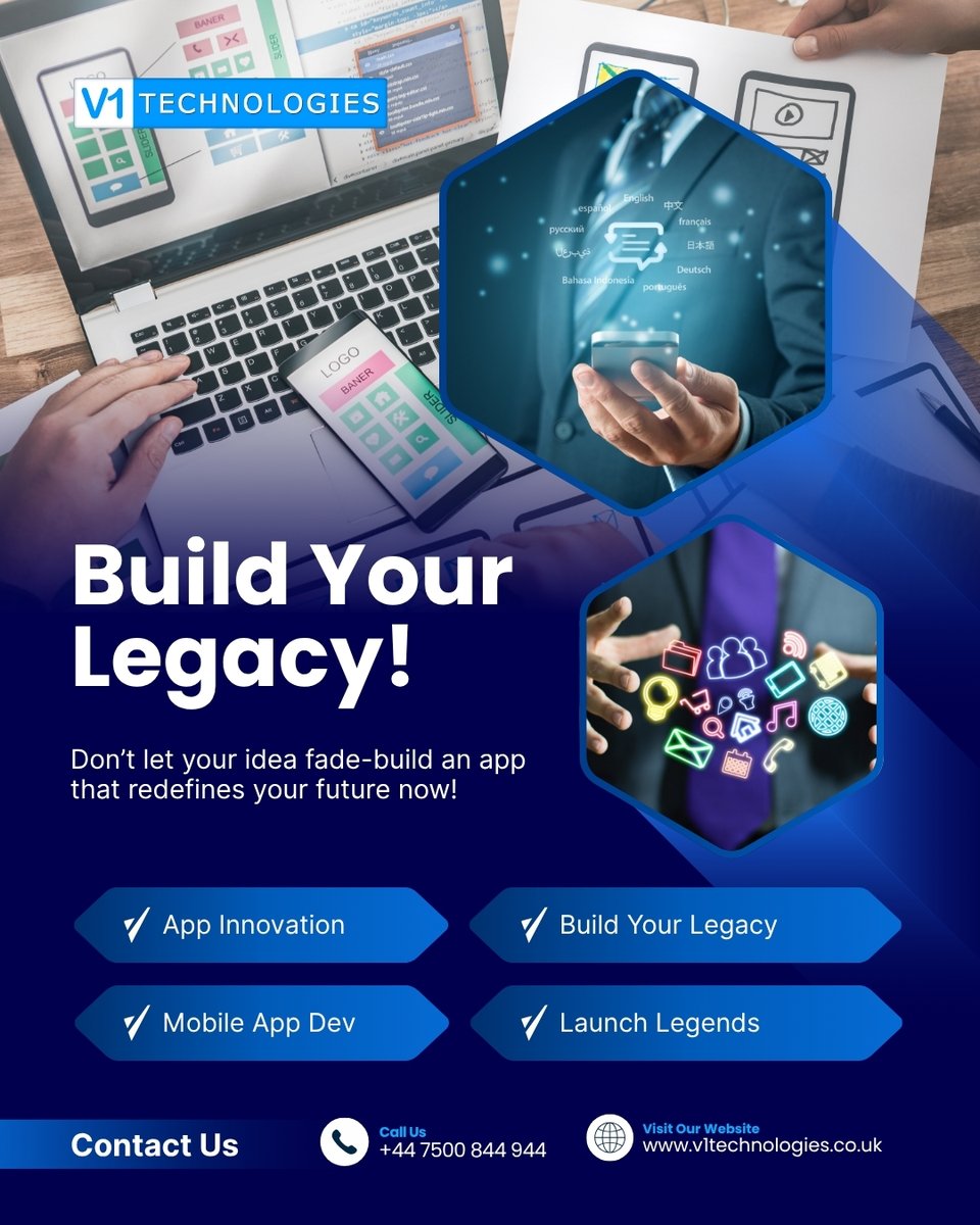 V1Technologies's tweet image. From startups to giants, V1 Technologies crafts apps that set industries ablaze. With 2000+ projects delivered, we’re the spark for your next big win. Don’t let your idea fade-build an app that redefines your future now! #AppInnovation #V1Technologies #BuildYourLegacy