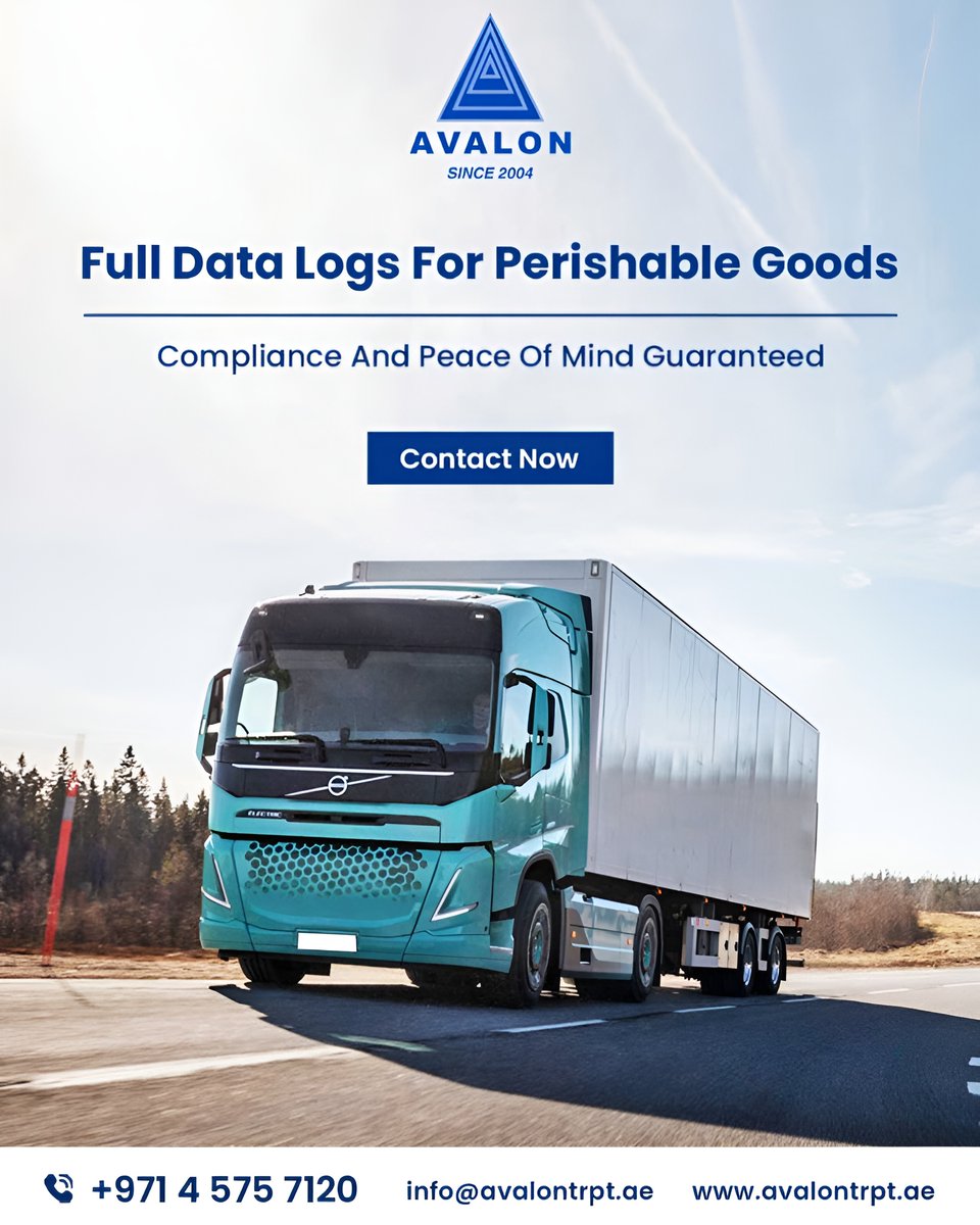 Avalontranspor's tweet image. Ensure your perishable goods stay fresh and compliant with Avalon Transportation&apos;s comprehensive data logging solutions. From real-time temperature tracking to secure, encrypted data storage.
avalontrpt.ae

#DataLogs #Perishables #Compliance #ColdChain #AvalonLogistics