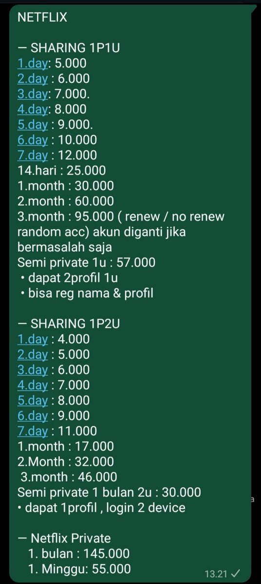 ChapterOfMe30's tweet image. Hallo aku menjual berbagai aplikasi premium lho mulai dari viu, we tv, Netflix, YouTube, Canva, Vidio dll dengan harga terjangkau lho.

Jika tertarik membeli bisa menghubungi ke: wa.me/6282228048379

#zonauangᅠ #zonajajanᅠ #zonaba