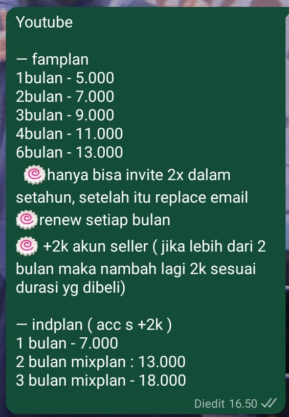 ChapterOfMe30's tweet image. Hallo aku menjual berbagai aplikasi premium lho mulai dari viu, we tv, Netflix, YouTube, Canva, Vidio dll dengan harga terjangkau lho.

Jika tertarik membeli bisa menghubungi ke: wa.me/6282228048379

#zonauangᅠ #zonajajanᅠ #zonaba