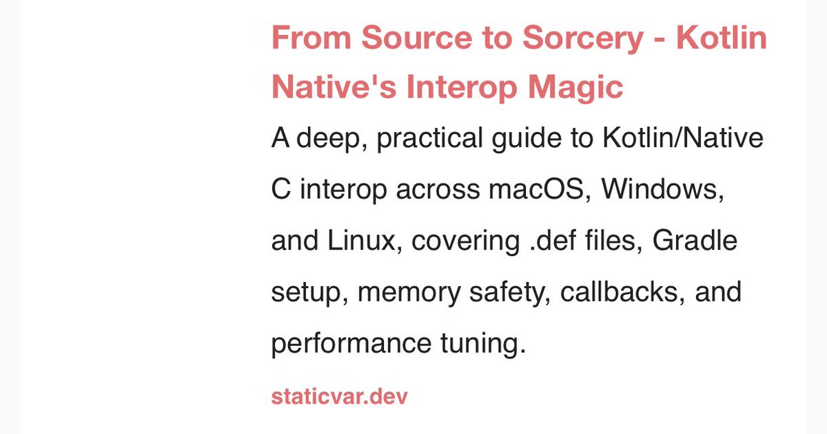 staticvar_dev's tweet image. Huge thanks to Kotlin Weekly for featuring my article about kotlin interop in release 480
staticvar.dev/post/kotlin-na…
#kotlin #kmp