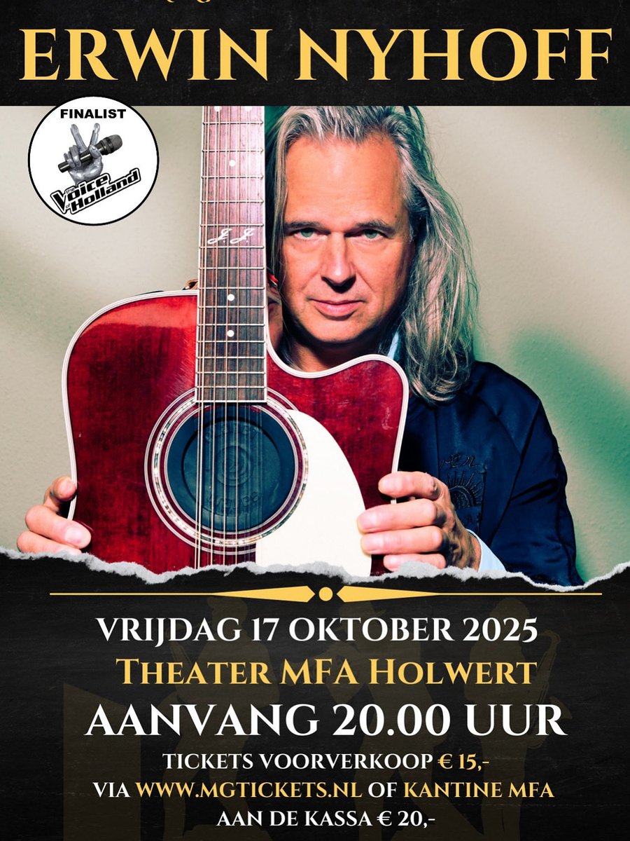 Aanstaande vrijdag speel ik in Holwert, Friesland. Nog kaarten genoeg! Hieronder de ticketlink. Hopelijk tot vrijdag MFA  "de Ynset"  Holwert 

mgtickets.nl/event/2896/Erw…