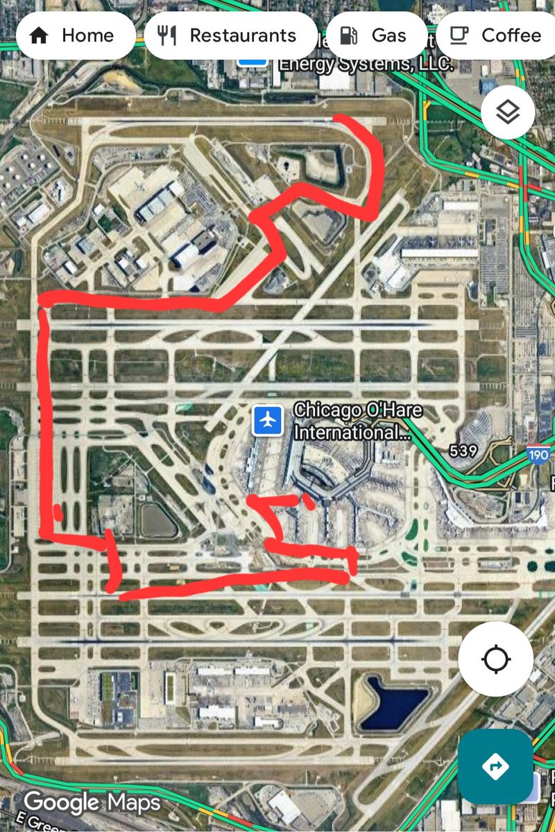 Joeynach's tweet photo. @Philly_Mays It's not "traffic" it's the O'Hare monster. ATC creates these awful 45 min taxi procedures to move aircraft around. We're not sure why, but unfortunately it's quite common. Look at the recent taxi procedures from my flight last week. https://t.co/m3i1x5Zhkf