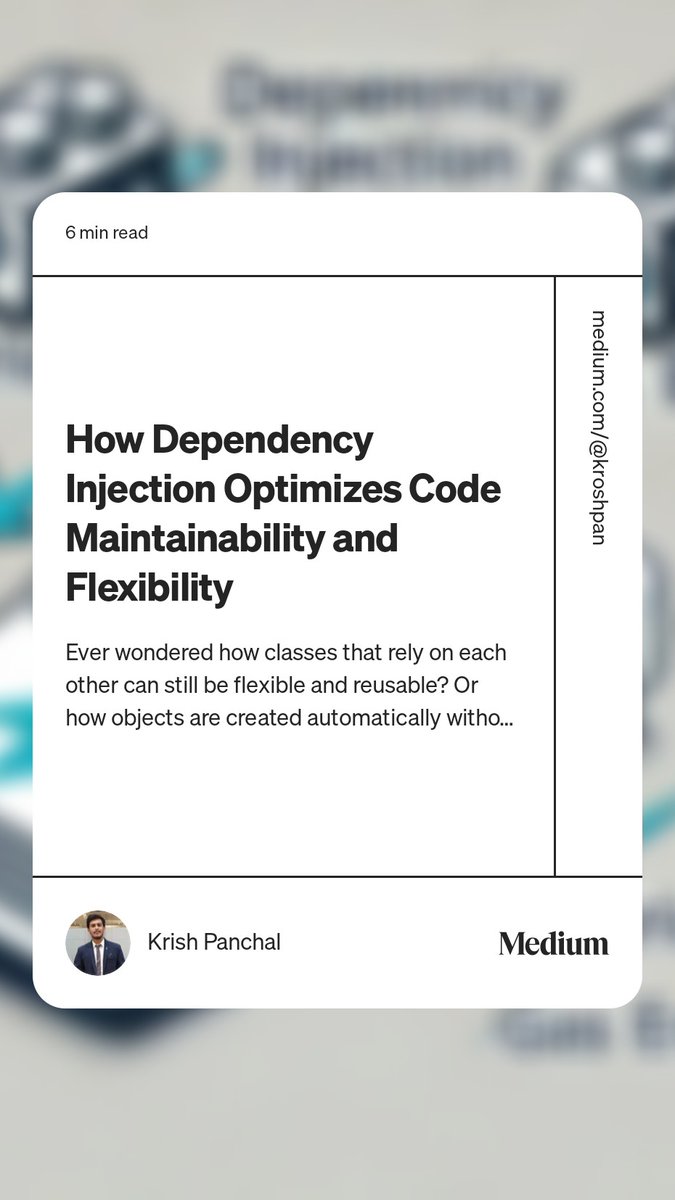 K_B_D_P's tweet image. Struggling with Dependency Injection? Here’s the easiest explanation you’ll ever need 💡
📘 Member Link - medium.com/@kroshpan/how-…
🔗 Non-Member Link - medium.com/@kroshpan/how-…
#dotnet #backend #softwaredevelopemt #DotNetCore