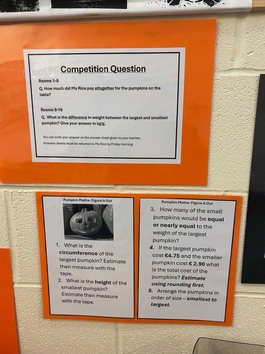 bennekerryns's tweet image. All pupils will visit our Halloween themed table this week to answer some pumpkin related maths questions! 🎃 
#MATHSWEEK2025 #IUSEMATHS @mathsweek