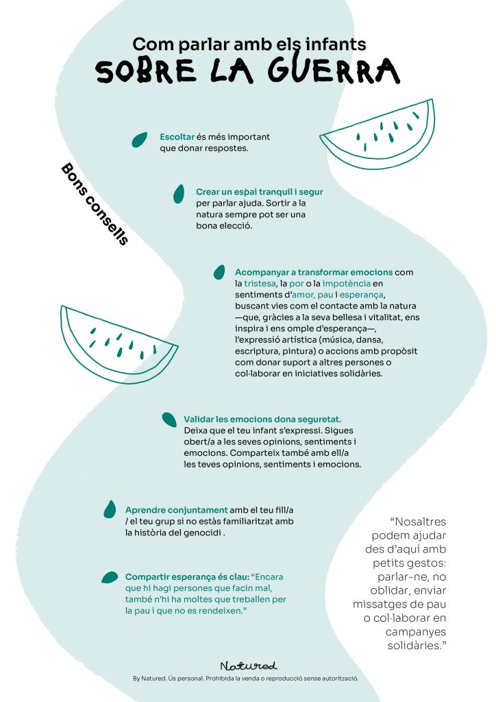 Com parlar amb els infants sobre la guerra?

Aquesta guia ofereix idees i eines senzilles, per edats, per parlar-ne sense generar trauma, ajudant a desenvolupar empatia, consciència històrica i mirada crítica. 👇
aulapalestina.cat/com-parlar-amb…