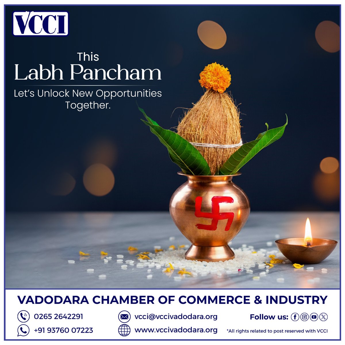 This Labh Pancham, let's embrace new beginnings and unlock a world of opportunities! 

VCCI wishes you all a Shubh Labh Pancham!

#VCCI #LabhPancham  #diwali2025 #FestivalVibes #festival #india #indianfestival #festiveseason #celebrations #HappyLabhPancham