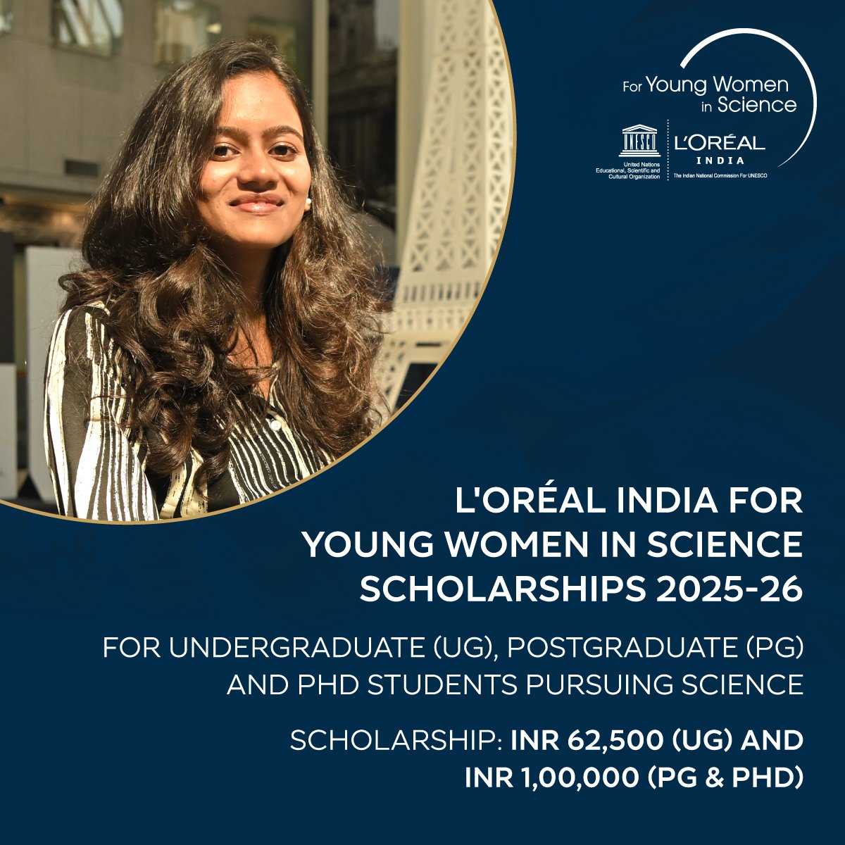 Calling all women in science: L’Oréal India’s scholarship is here to support your journey!

Whether you’re in undergraduate, postgraduate, or PhD science programs, you can get financial help of up to INR 1,00,000

Don’t wait—applications are open across India now.
Learn more.