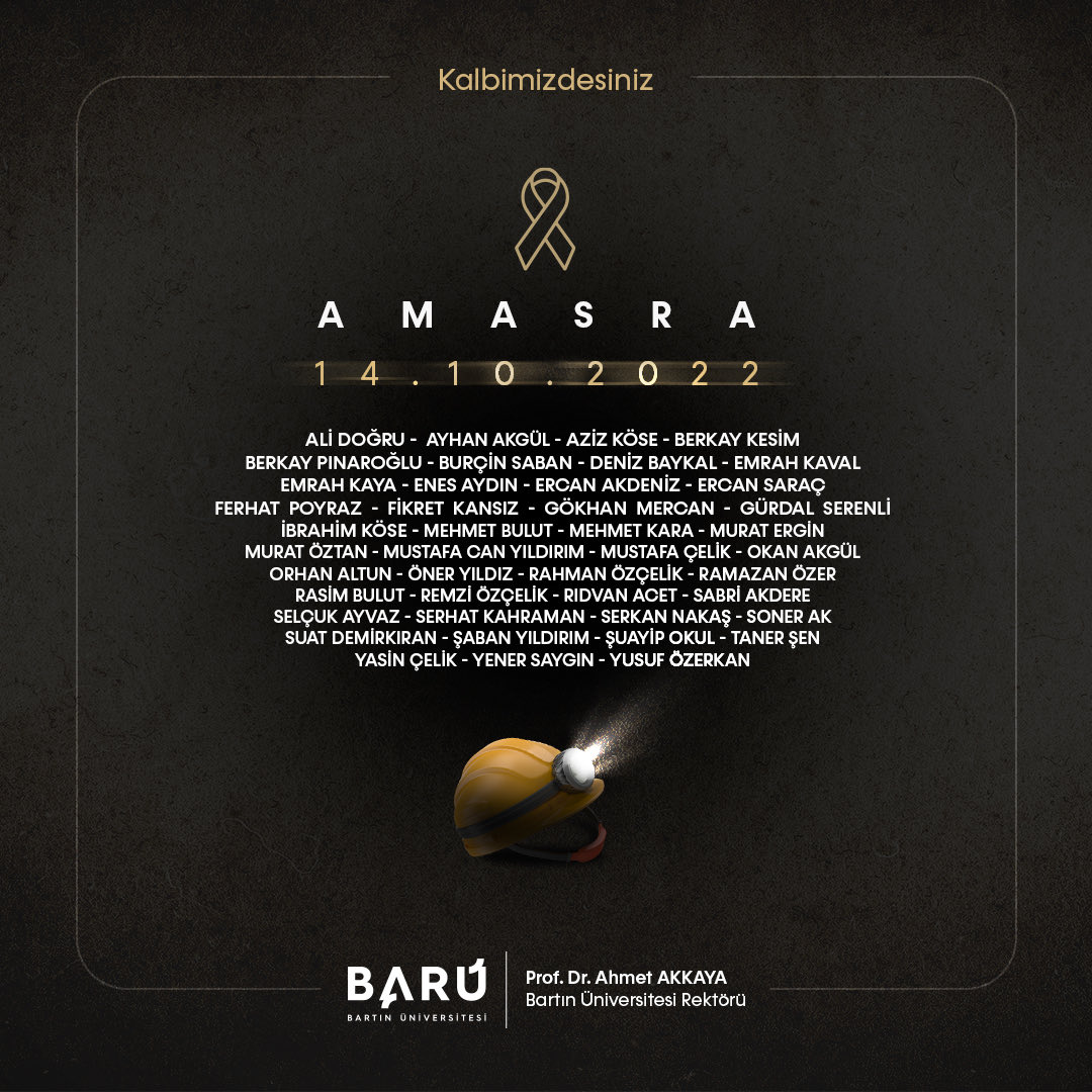 Amasra’da meydana gelen maden faciasında hayatını kaybeden madencilerimizi saygı, rahmet ve minnetle anıyoruz… 🕯️

#BARÜ #Amasra