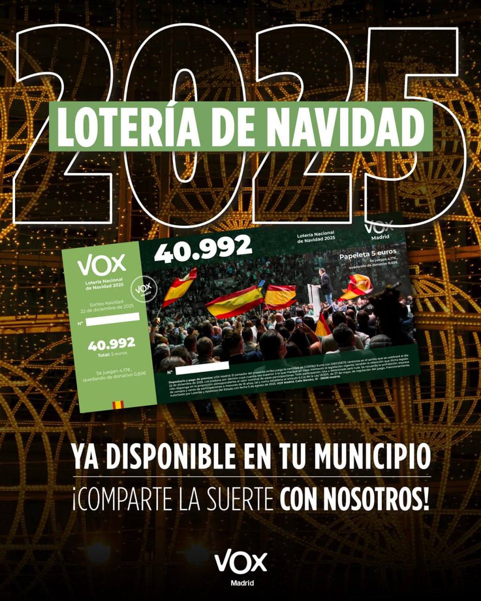 ❗Si todavía no tienes nuestra Lotería de Navidad, por favor, contacta con nosotros en sanblas.madrid@madrid.voxespana.es y te contamos cómo conseguirla. Feliz día.