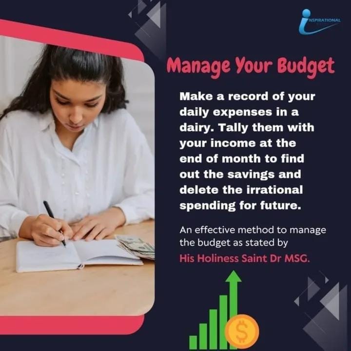 Amitpritiinsa1's tweet photo. #SaintDrMSG emphasizes the importance of recording every expense, whether in a notebook .By doing this, you’ll gain valuable insights into your spending habits. At the end of the month, review your records to identify areas where you may have overspent #ManageBudget https://t.co/uTrJZPcZAu