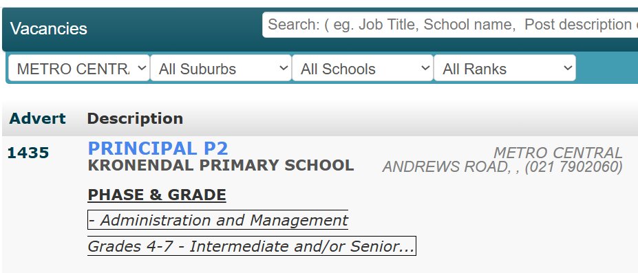 Kronendal Primary School in Hout Bay, an excellent ex-Model C school serving a diverse learner body, is looking for a new principal! Link: e-recruitment.westerncape.gov.za/index.php/vaca… (select 'Metro Central' as the district, and the ad will show)