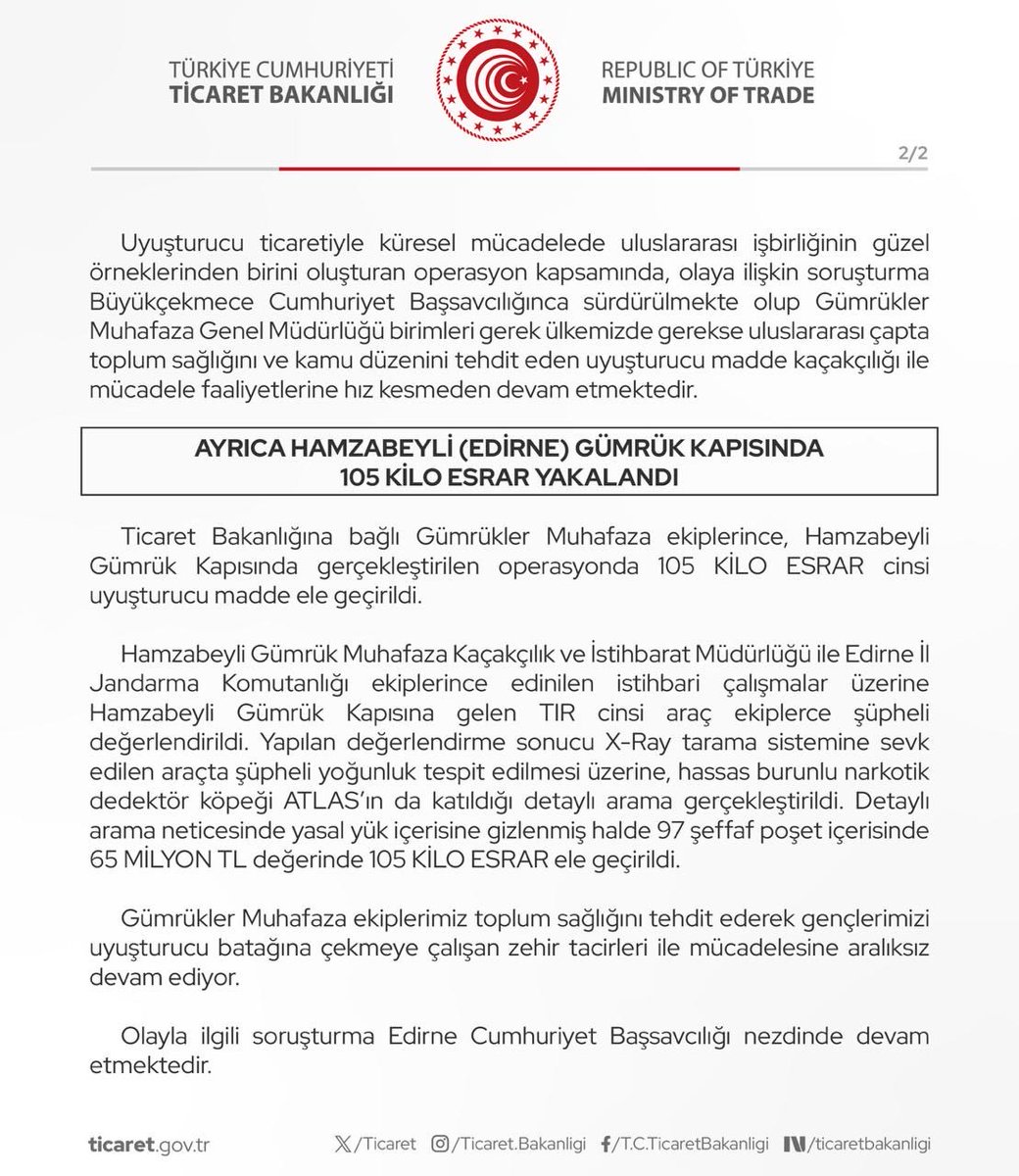 Ticaret Bakanlığı Gümrükler Muhafaza Genel Müdürlüğü’nden Türkiye-İspanya İşbirliği İle Sınır Aşan Operasyon

Ticaret Bakanlığı Gümrükler Muhafaza Genel Müdürlüğü ile İspanya Ulusal Polis Teşkilatı Büyük Bir Uluslararası Bir Operasyona İmza Attı.

(14.10.2025)