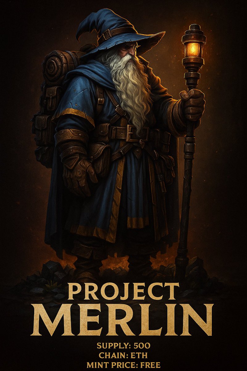 thewayopod's tweet photo. 🔥 PROJECT MERLIN 🔥
A new era in digital magic is coming…
🧙♂️ Supply: 500
⛓️ Chain: ETH
🎟️ Mint Price: Free
🔮 Who will wield Merlin’s power?
🌌 Join the quest. Save your slot.
Follow: @ProjectMerlinio
#ProjectMerlin #NFT #CryptoArt #Ethereum #MintFree #Fantasy #Magic https://t.co/js7leKmWJ2