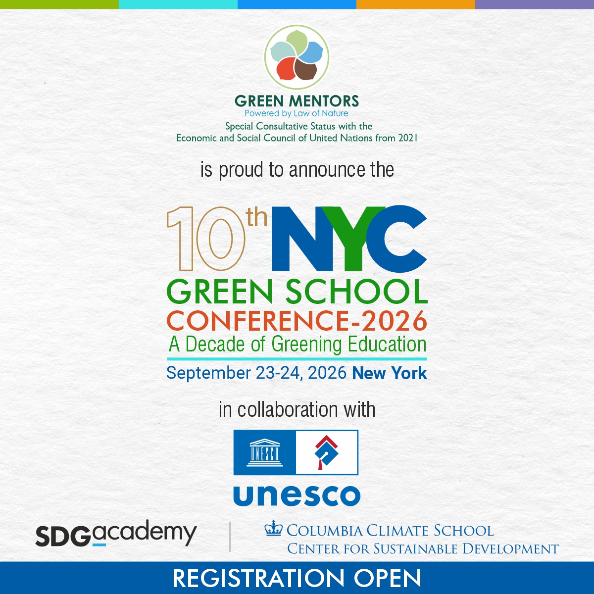 ANNOUNCEMENT- A DECADE OF GREENING EDUCATION 
Following the resounding success of the 9th NYC Green School Conference, Green Mentors proudly announces  10th NYC Green School Conference -a landmark event celebrating a decade of climate-conscious education and global collaboration