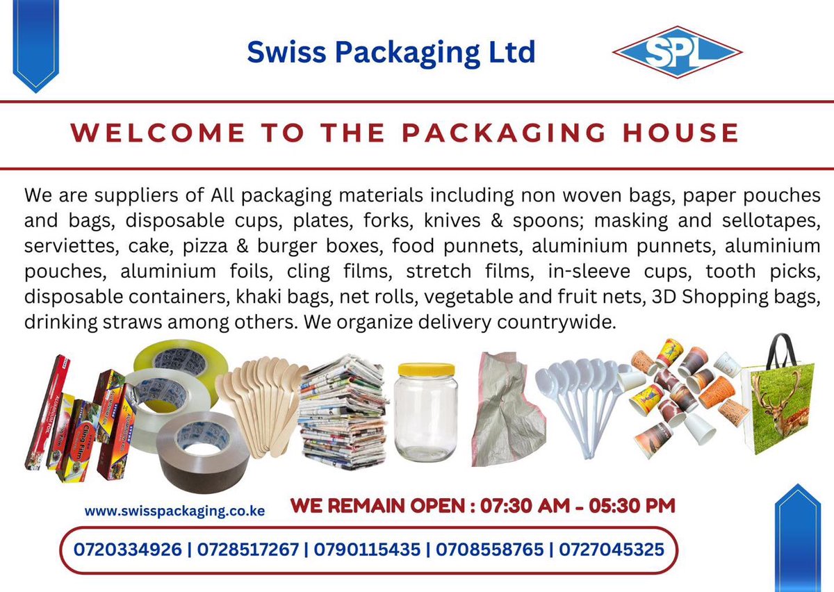 swispackaging's tweet photo. Welcome to The Packaging House!

At Swiss Packaging Ltd, we supply a wide range of quality packaging materials — from non-woven bags, paper pouches, disposable utensils, tapes, aluminium foils, cling films, food containers, and more! https://t.co/R25CLB8cdJ