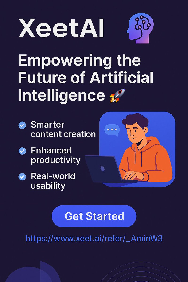_AminW3's tweet image. Artificial intelligence is rapidly transforming the way we create, work, and innovate — and projects like @xeetdotai are leading that revolution. 🚀 #XeetAI is redefining how creators, developers, and entrepreneurs leverage AI to generate smarter, faster, and more human-like…