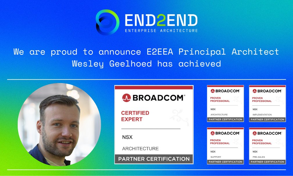 E2EEA_GLOBAL's tweet image. 🔥 Big congrats to Wesley Geelhoed for completing 5 @Broadcom #NSX certifications, including Certified Expert in NSX Architecture!
✅ Architecture (Certified Expert)
✅ Implementation
✅ Pre-Sales
✅ Support
Leading by example in secure, software-defined networking. 💼…