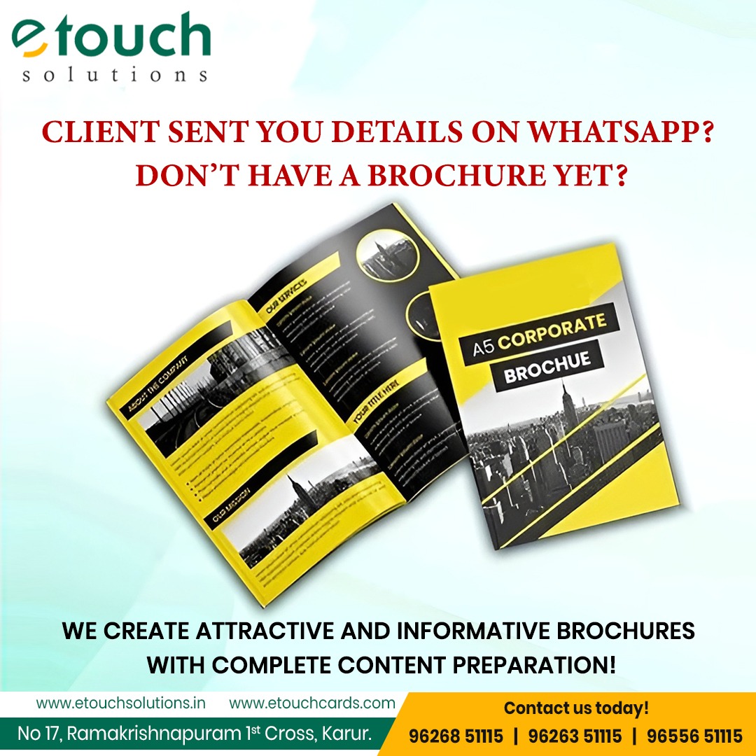 EtouchS89870's tweet image. 🖋️ No brochure yet? Let Etouch Solutions create attractive and informative brochures with complete content preparation!     

#EtouchSolutions #BrochureDesign #CreativeMarketing