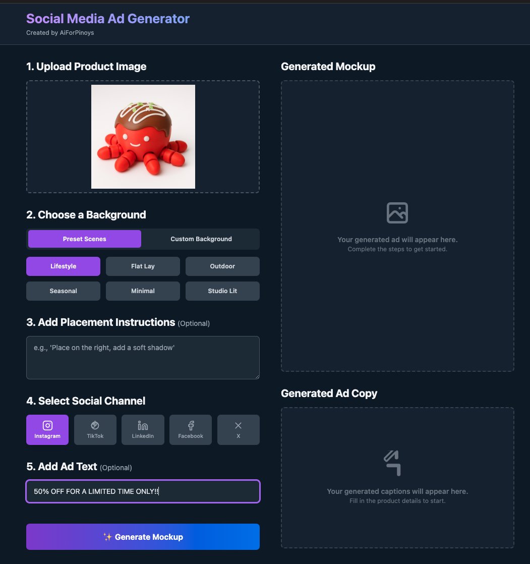 WonderwithG's tweet image. Want to generate social media mockups + ad captions using AI, for free?
I built a working tool in Google AI Studio (Gemini 2.5 Flash) that lets you:
- Upload your product
- Auto-generate scenes
- Write captions
And it is FREE to use. Here's how 👇
#buildinpublic #aiforSMEs…