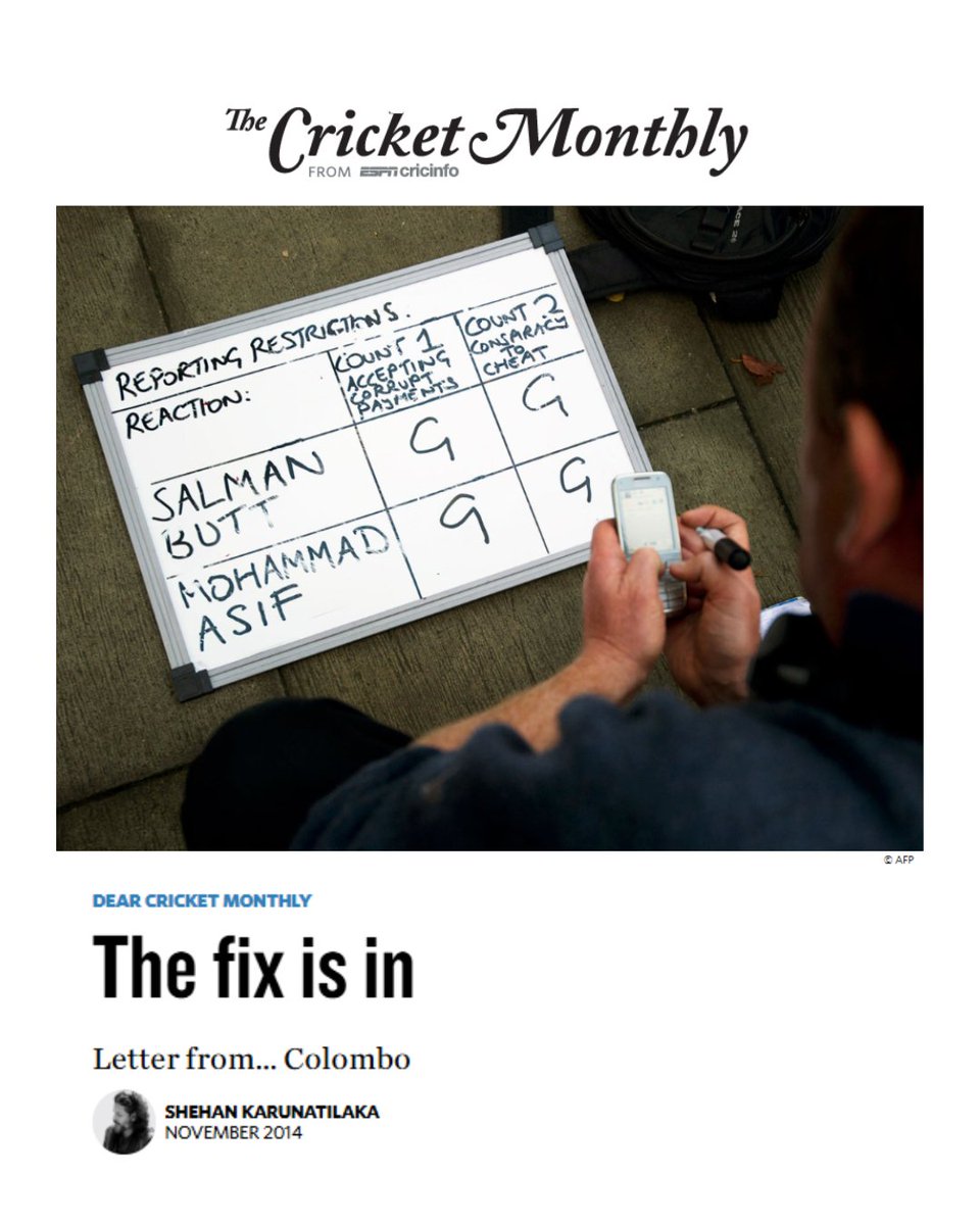 The solution to matchfixing. Legalise it. 
Read article written by Shehan Karunatilaka in 2014 for The Cricket Monthly from <a href="/ESPNcricinfo/">ESPNcricinfo</a>.

🔗shehanwriter.com/post/the-fix

#ShehanKarunatilaka