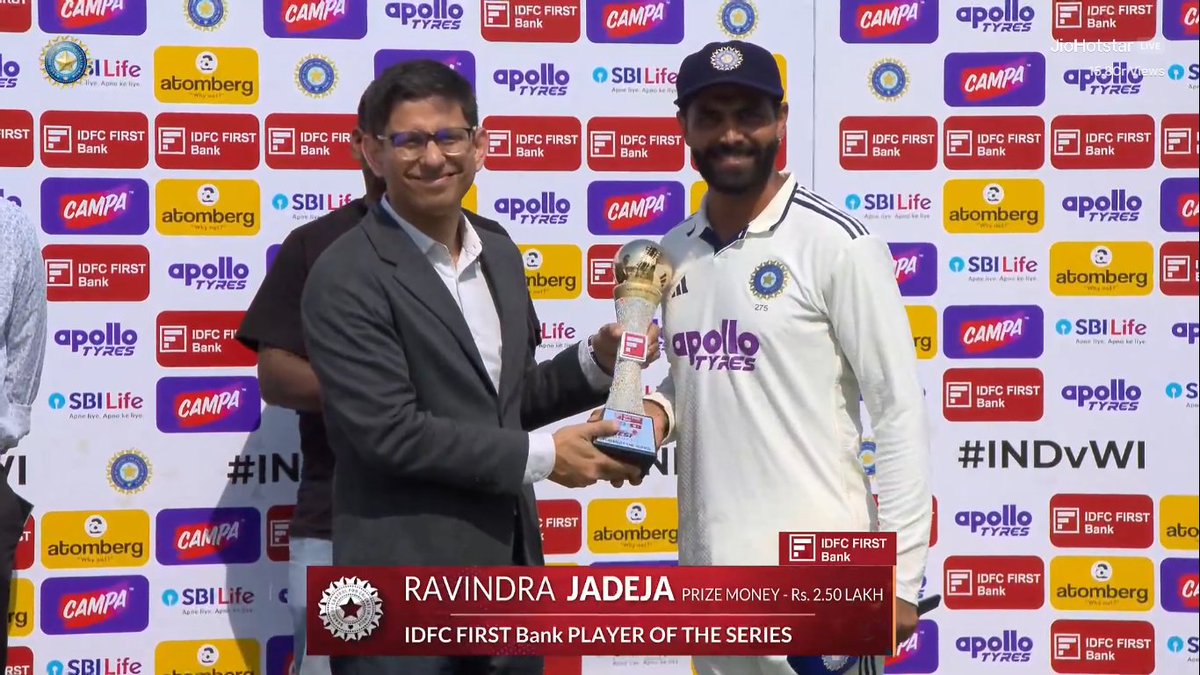 MDRaju_Live's tweet image. Ravindra Jadeja — The GOAT All-Rounder! 🐐

Player of the Series 

POTM in 1st Test

Dominating with Bat, Ball &amp;amp; in the Field 🔥 

#INDvsWI #TestCricket