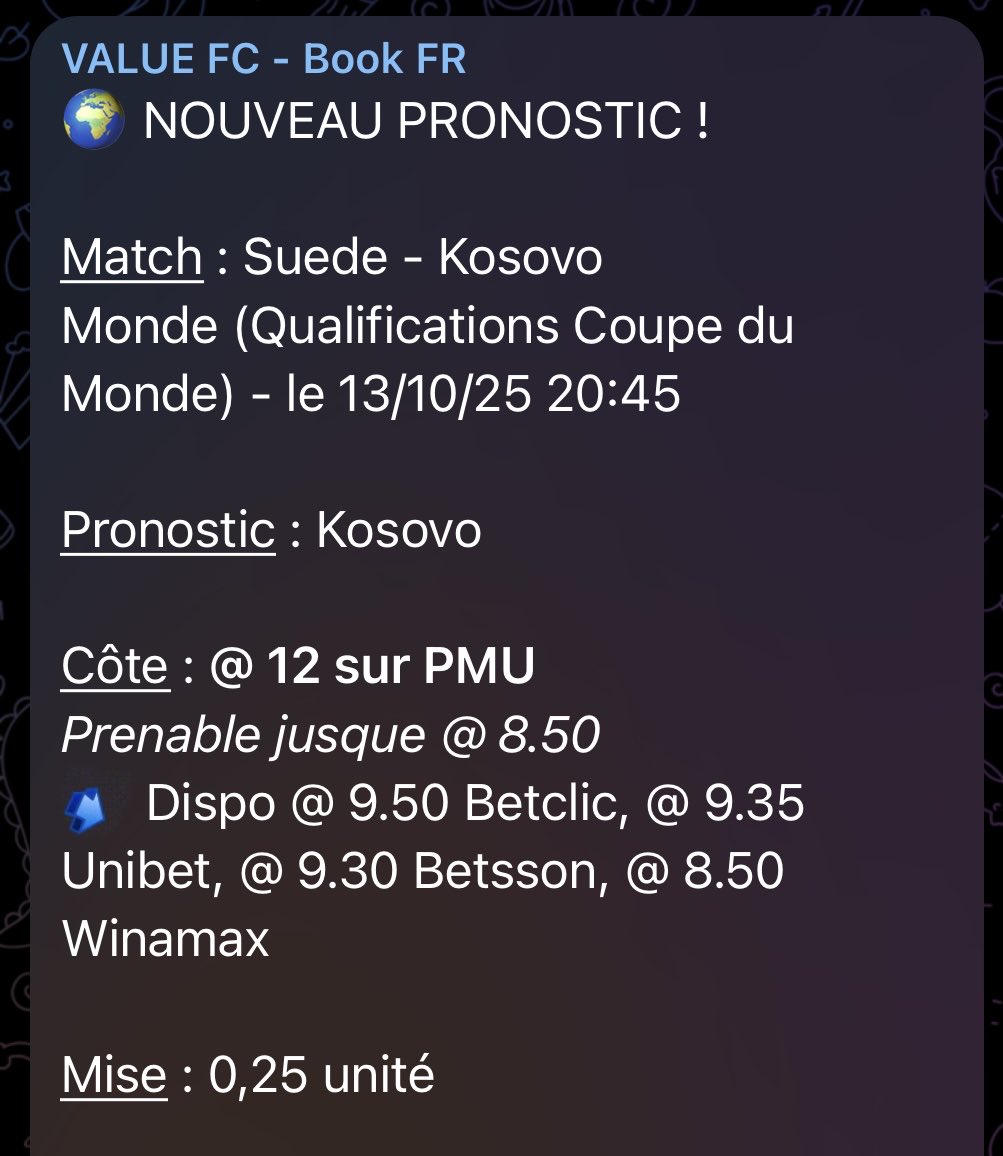 ✅ Albanie @ 5.90 🇦🇱
✅ Kosovo @ 12.00 🇽🇰

2 grosse côtes validées sur cette trêve internationale chez #ValueFC ! 

🔗 sublaunch.com/valuefc