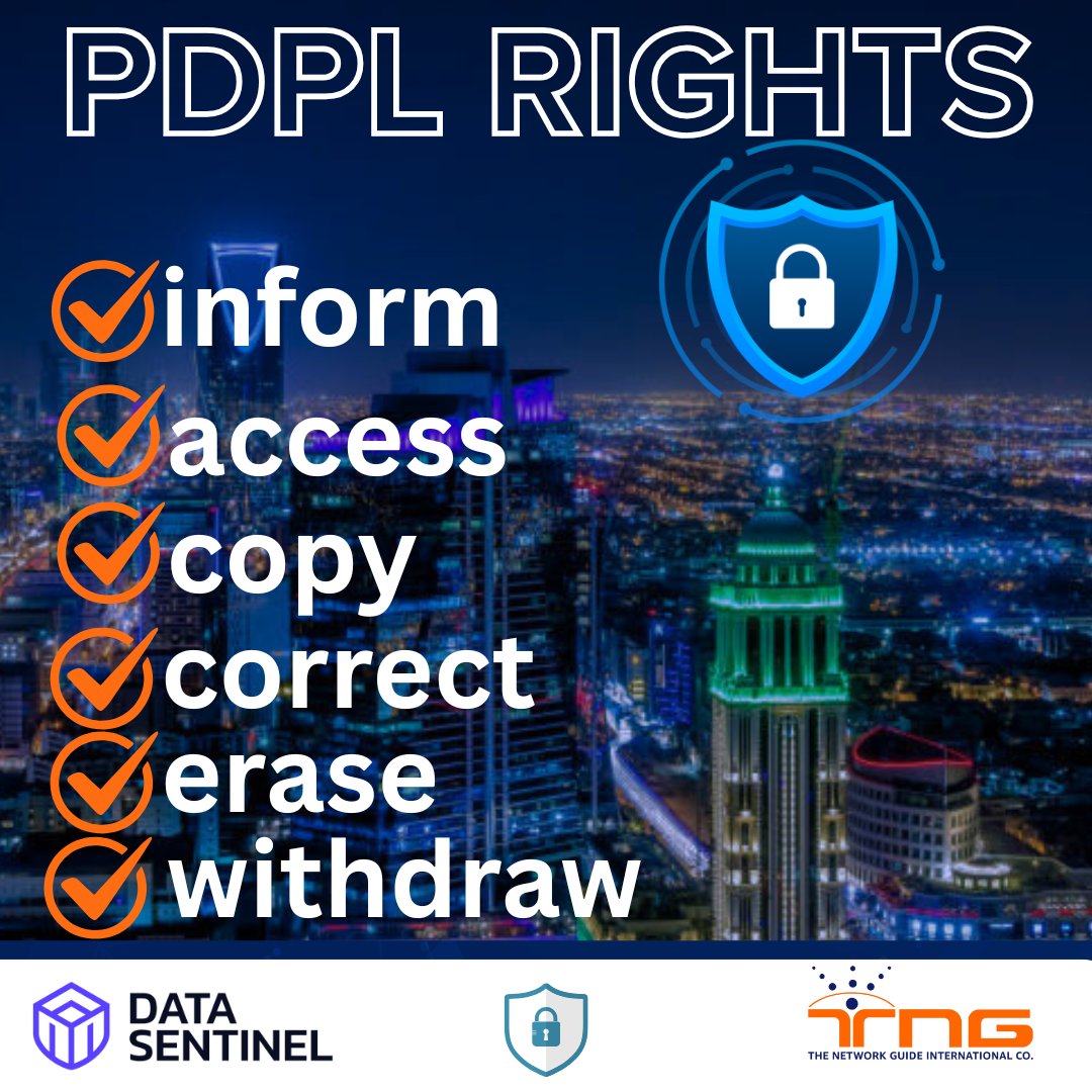 thenetworkguide's tweet photo. 𝗗𝗮𝘁𝗮 𝘀𝘂𝗯𝗷𝗲𝗰𝘁 𝗿𝗶𝗴𝗵𝘁𝘀

Saudi PDPL grants individuals key rights including being informed, access, obtaining copies, correction, destruction, and consent withdrawal, which organizations must enable through clear processes and privacy notices. https://t.co/w2orW43OT1