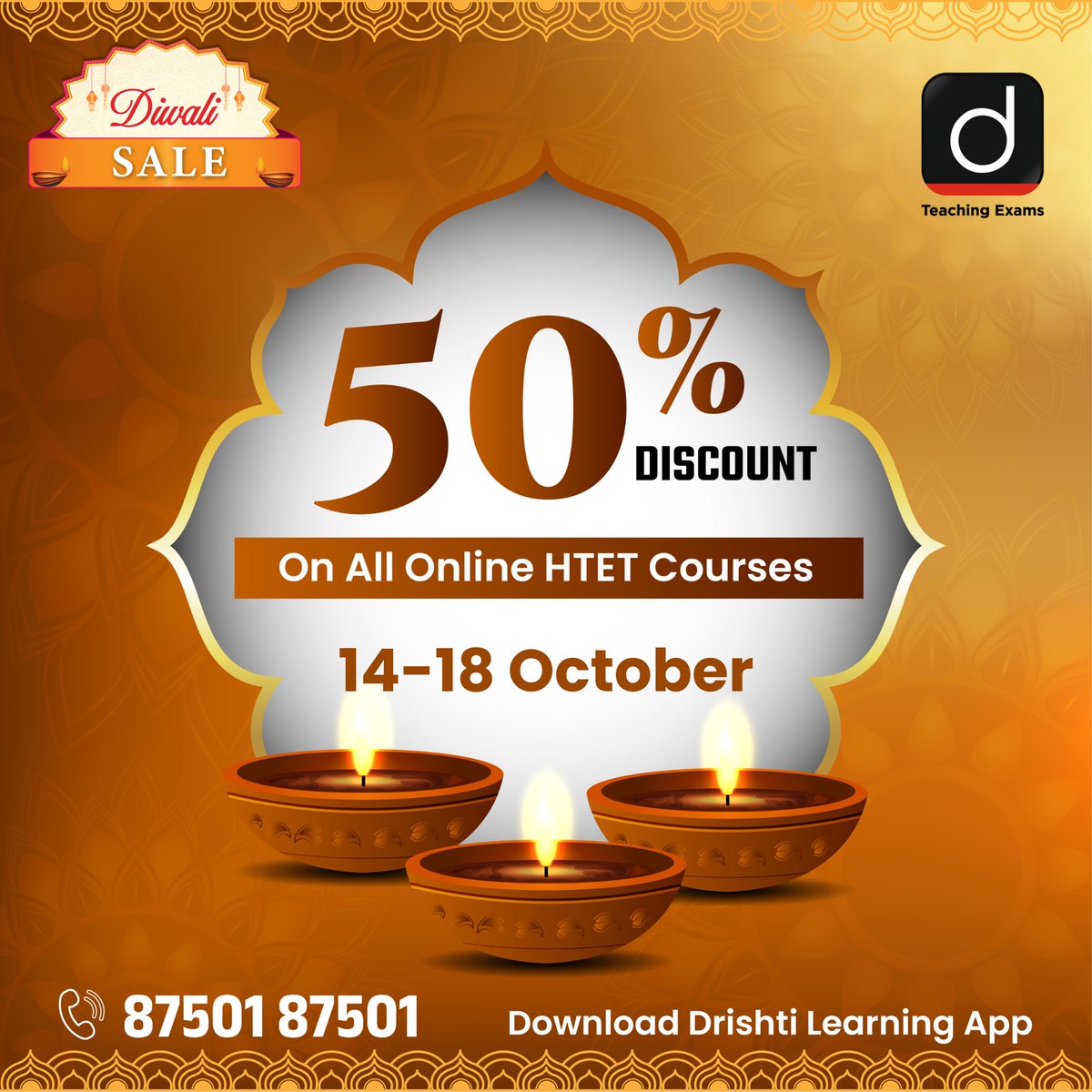 Drishtiteaching's tweet image. Diwali Sale is On!
14–18 October
Click to claim your discount : drishti.xyz/DiwaliSale2025
📞87501 87501
#DiwaliSale #FestivalOfLights #UGCNET #BiharTeaching #EMRS #DSSSB #TeachingExams #HTET #TGT #PGT #TestSeries #BiggestDiscount #DiscountOffer #Sale #Celebration #OnlineCourses…