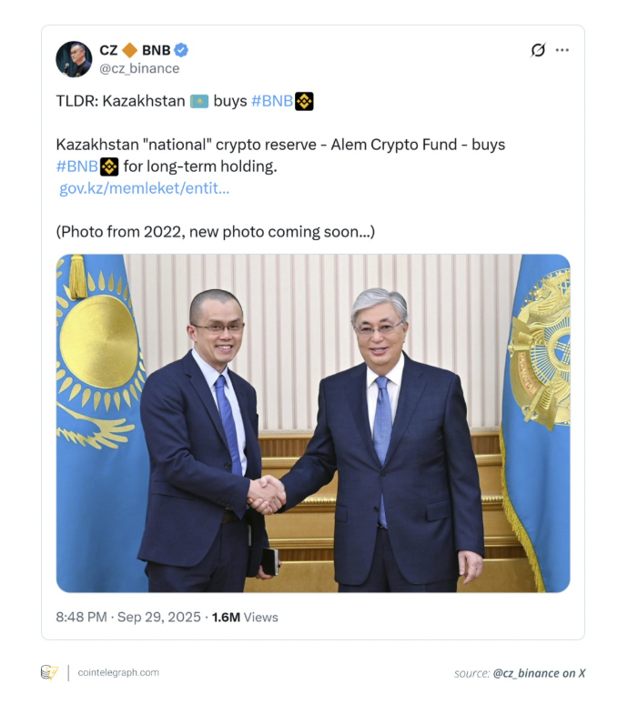 🇰🇿 INSIGHT: Kazakhstan launches Alem Crypto Fund, a state-backed initiative for long-term digital asset reserves. 

Their first purchase? $BNB, not Bitcoin.