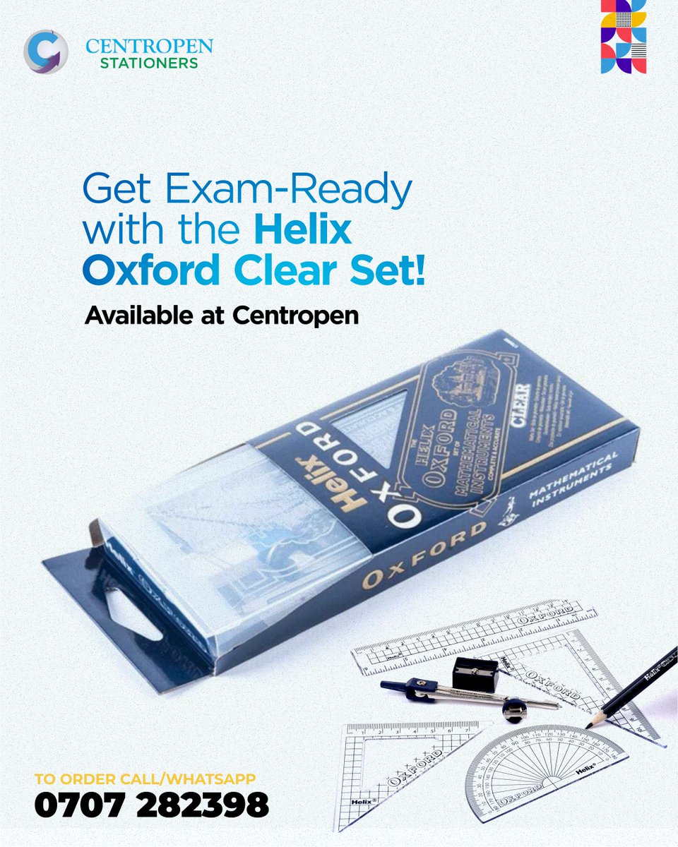 store_centropen's tweet image. Get Exam-Ready with the Helix Oxford Clear Set! As exams approach, @store_centropen is here to make preparation effortless. The Helix Oxford Clear Set has all your math essentials — #compass, #ruler, #protractor, and #setsquares — neatly packed and exam-approved.

#SchoolSupplies