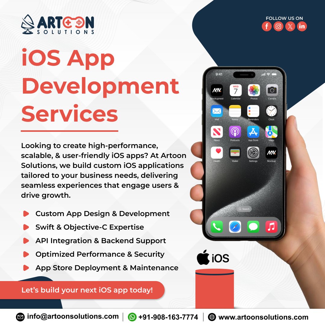 artoonsolutions's tweet image. 📱 Build powerful, secure & user-friendly iOS apps with Artoon Solutions! 🚀
From design to deployment, we craft seamless apps that drive growth & engagement.
👉 Let’s build your next big app: artoonsolutions.com
#iOSAppDevelopment #MobileApps #ArtoonSolutions