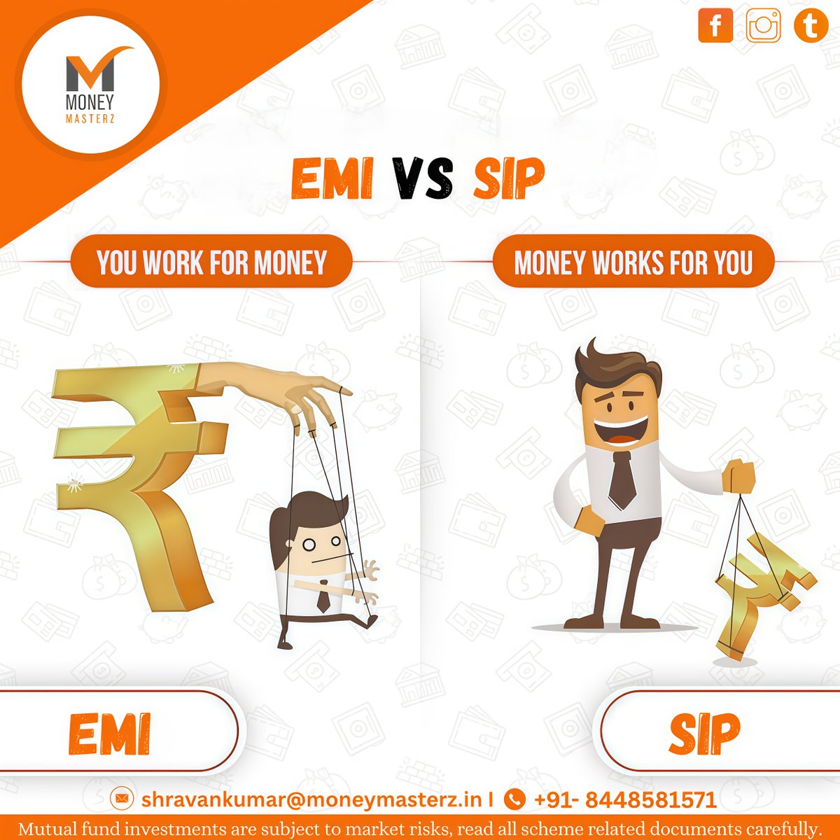 Money_Masterz's tweet image. EMI vs SIP 💸
📉 EMI – You work for money
📈 SIP – Money works for you
Start small, think big &amp;amp; let compounding grow your wealth! 💡
#sip #emivssip #investsmart #moneymasterz #financialfreedom
