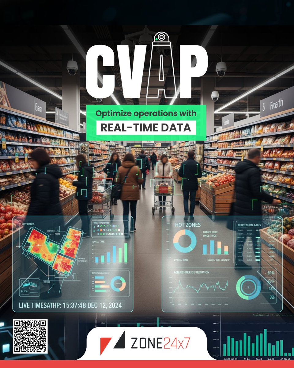 Zone24x7's tweet image. Our Cognitive Vision Analytics Platform (#CVAP) empowers businesses to monitor traffic, occupancy, and movement patterns in real-time — ensuring smarter resource allocation, faster decision-making, and cost savings.

👉 Schedule a meeting with us.

#Zone24x7 #SmartOperations