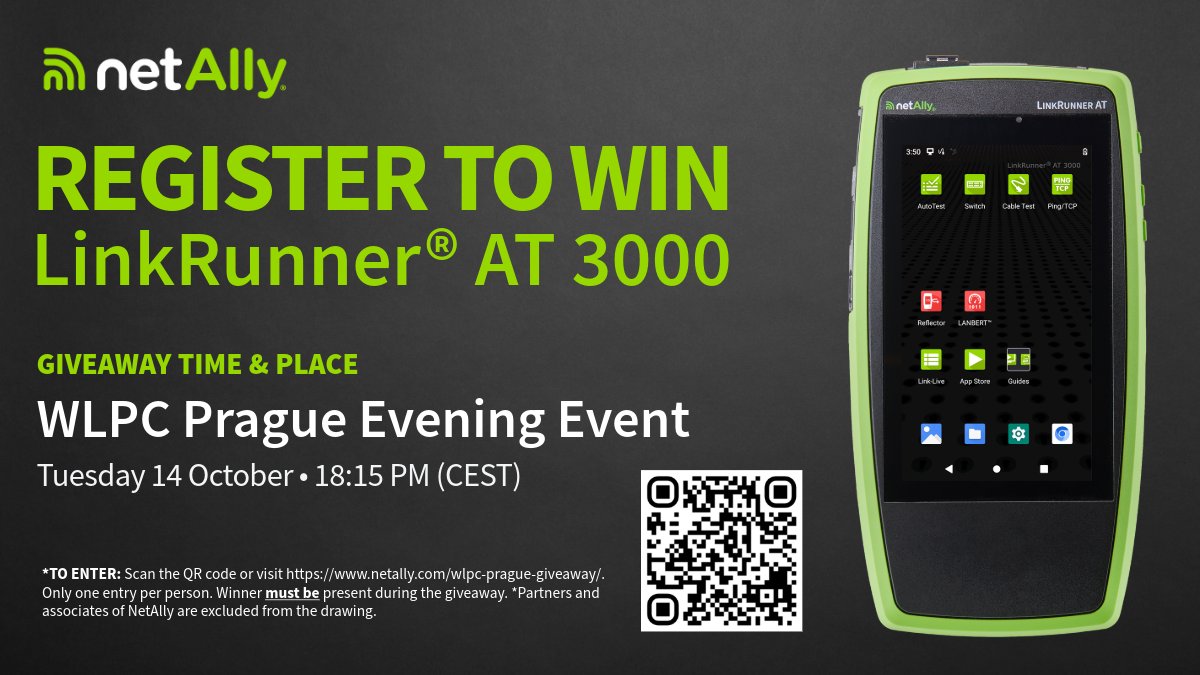 NetAlly's tweet image. Attending #WLPC Prague? Join us tonight in the Sun 1 room! 
We're bringing the gear and the good times. Swing by our evening meetup and get hands-on with the latest tools - plus, you could WIN a LinkRunner® AT 3000! 💥
#LinkRunnerAT3000 #NetworkTesting