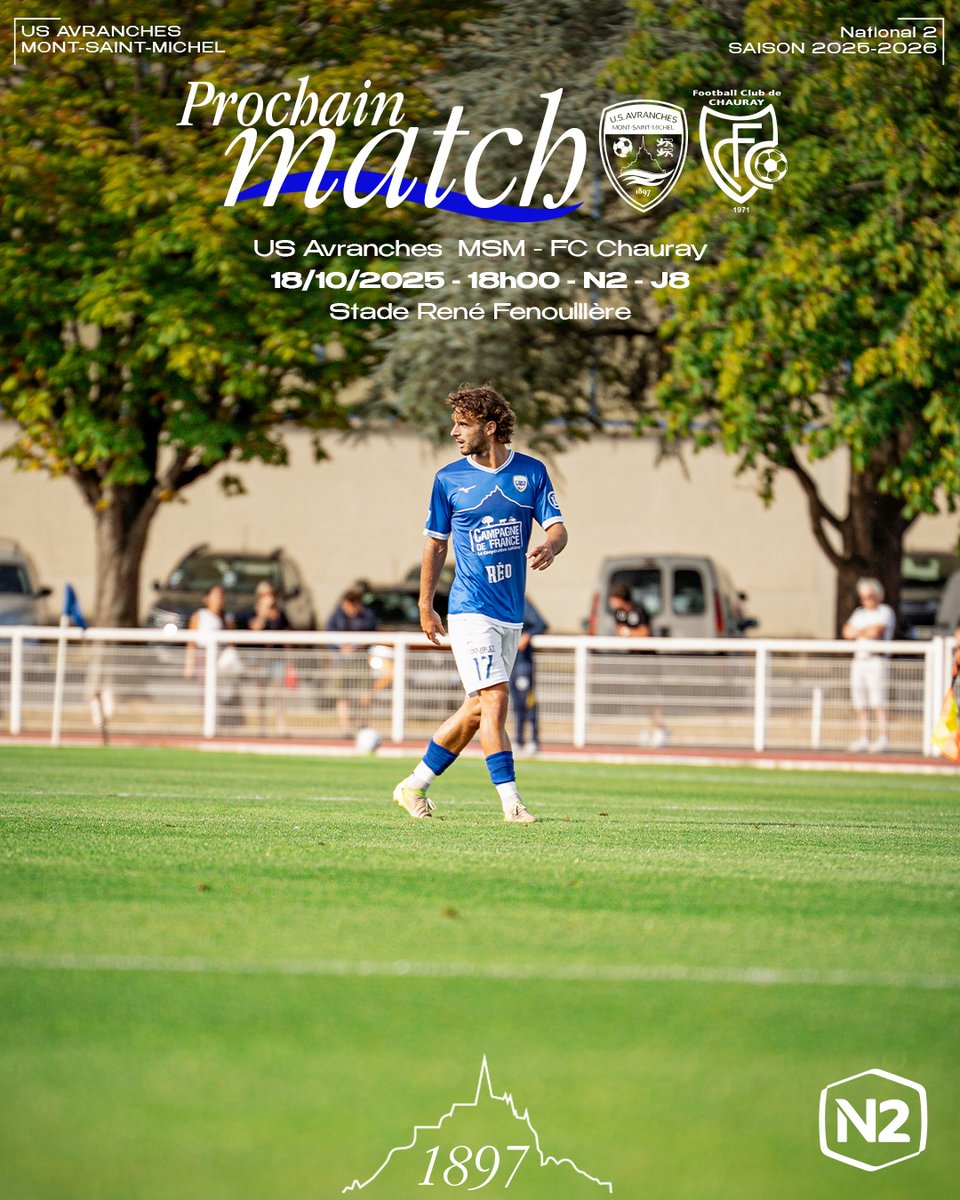 𝙋𝙧𝙤𝙘𝙝𝙖𝙞𝙣 𝙈𝙖𝙩𝙘𝙝 :

🆚 FC Chauray.
🏆 National 2 - J8.
📅 Samedi 18 Octobre.
🏟️ Stade René Fenouillère.
⌚️ Coup d’envoi 18h00.

#USAvranchesMSM #TeamUSAMSM