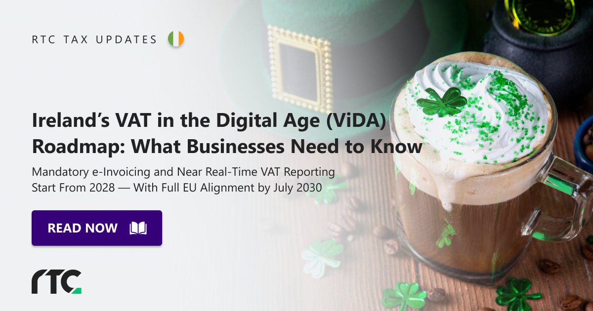 RTC_Suite's tweet image. 🇮🇪 Ireland’s ViDA Roadmap is live: phased B2B e-Invoicing &amp;amp; real-time VAT reporting announced by Revenue (8 Oct 2025).

🔗 rtcsuite.com/irelands-roadm…

#ViDA #EInvoicing #VAT #Ireland #TaxCompliance #RTCSuite