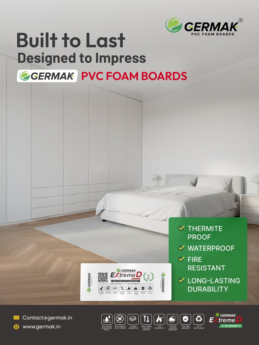 GermakPVCBoards's tweet image. Built to Last. Designed to Impress.
When strength meets style — GERMAK PVC Foam Boards redefine quality and performance! 

contact@germak.in
germak.in

#Germak #PVCBoards #PVCFoamBoards #WaterproofBoards #FireResistant #ThermiteProof
