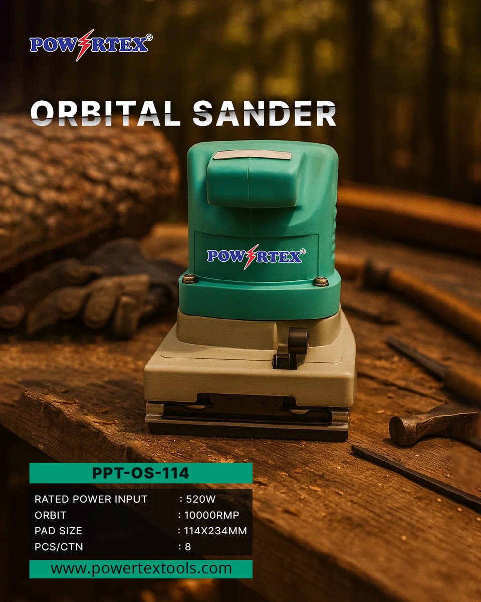 Powertex_tools's tweet image. Powertex Orbital Sander PPT-OS-114
⚡ Rated Power Input: 520W
⚙️ Orbit: 10,000 RPM
📏 Pad Size: 114 × 234 mm
📦 PCS/CTN: 8
🌐 powertextools.com
📞 91 9704124724
.
.
#PowertexTools #OrbitalSander #Powertex #HeavyDutyTools #WoodworkingTools #WorkshopTools #EngineeringTools
