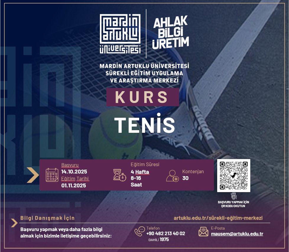 Sürekli Eğitim Uygulama ve Araştırma Merkezimizde  Kort Tenisi Kursu başlıyor.
<a href="/ibrahimozcosar/">ibrahim özcoşar</a>
<a href="/mardinartuklu/">Mardin Artuklu Üniversitesi</a>
<a href="/DiriozMustafa/">Mustafa Diriöz</a>