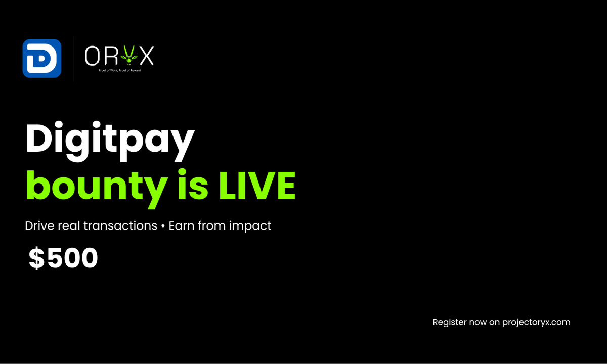 digitpayfinance's tweet image. We&apos;ve partnered with @oryx_hq to launch a bounty, this bounty is open to everyone. 

The task is simple 
&amp;gt; Complete certain milestones 
&amp;gt; Prove your activity
&amp;gt; Earn a share of the $500 bounty pool 

Read full details and register via 
projectoryx.com/bounties/1a0b8…