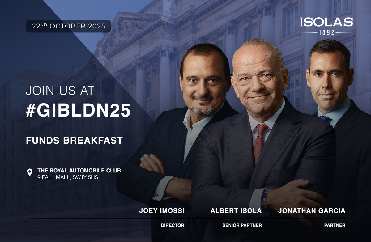 ISOLAS Partner Jonathan Garcia, Senior Partner Albert Isola CBE and Business Development Director, Joey Imossi are looking forward to welcoming guests to the Funds Breakfast on 22nd October.

If you would like to arrange to meet, please don’t hesitate to contact them directly.