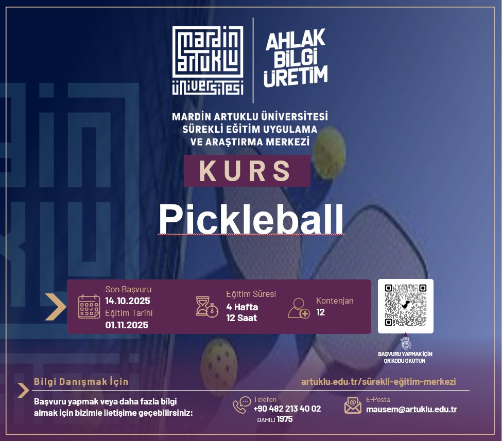 Sürekli Eğitim Uygulama ve Araştırma Merkezimizde  Pickleball Kursu başlıyor.
<a href="/ibrahimozcosar/">ibrahim özcoşar</a>
<a href="/mardinartuklu/">Mardin Artuklu Üniversitesi</a>
<a href="/DiriozMustafa/">Mustafa Diriöz</a>